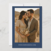 Navy Blue Boho Minimalist Photo Wedding Kaart (Achterkant)
