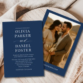 Navy Blue Boho Minimalist Photo Wedding Kaart