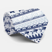 Navy Blue Boho Style Ocean Pattern Stropdas (Opgerold)