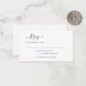 Navy Blue Boho Stylish Script RSVP Wedding Notitiekaartje (Voorkant / Achterkant in situ)
