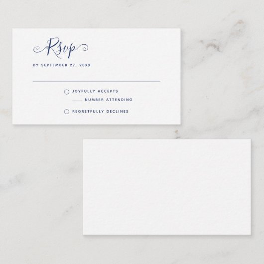 Navy Blue Boho Stylish Script RSVP Wedding Notitiekaartje (Voorkant / Achterkant)