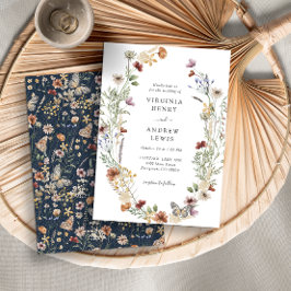 Navy Blue Boho Wedding Invitation Kaart