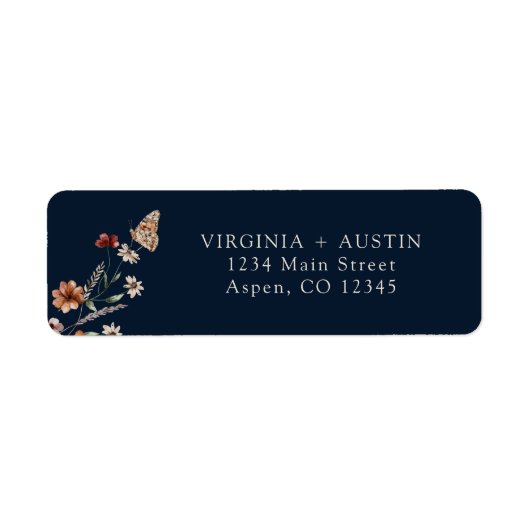 Navy Blue Boho Wedding Return Label (Voorkant)