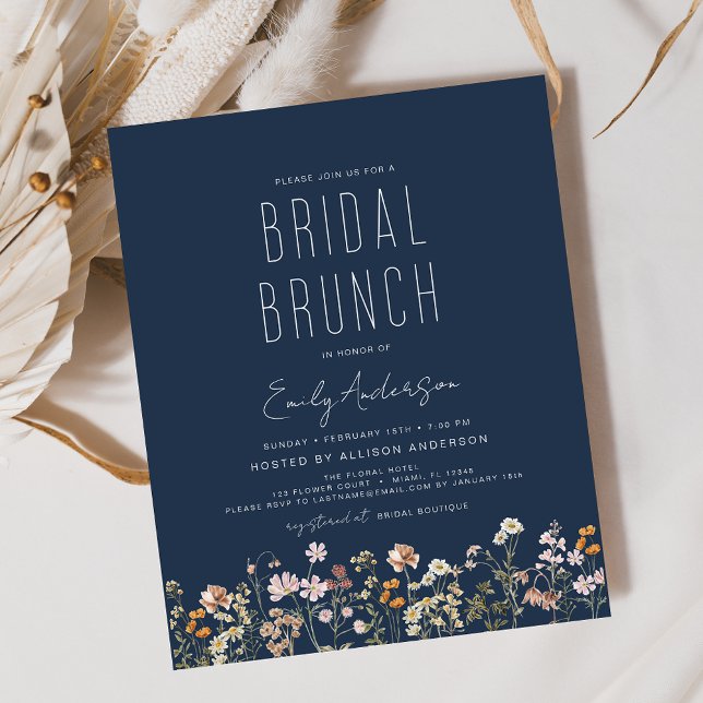 Navy Blue Boho Wildflower Bruids Brunch Shower (Creator heeft geüpload)