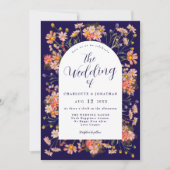 Navy Blue Boho Wildflower Fall Wedding Kaart (Voorkant)