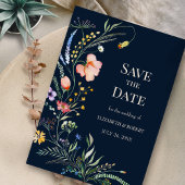 Navy Blue Boho Wildflower Save the Date Kaart
