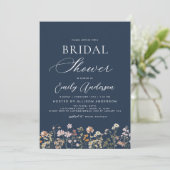 Navy Blue Boho Wildflower Vrijgezellenfeest Kaart (Staand voorkant)