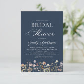 Navy Blue Boho Wildflower Vrijgezellenfeest Kaart (Staand voorkant)