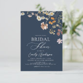 Navy Blue Boho Wildflower Vrijgezellenfeest Kaart (Staand voorkant)