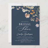 Navy Blue Boho Wildflower Vrijgezellenfeest Kaart (Voorkant)