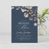 Navy Blue Boho Wildflower Vrijgezellenfeest Kaart (Staand voorkant)