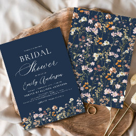 Navy Blue Boho Wildflower Vrijgezellenfeest Kaart