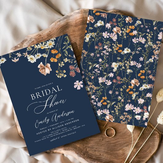 Navy Blue Boho Wildflower Vrijgezellenfeest Kaart