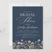 Navy Blue Boho Wildflower Vrijgezellenfeest Script Kaart (Voorkant)