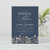 Navy Blue Boho Wildflower Vrijgezellenfeest Script Kaart (Staand voorkant)