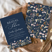 Navy Blue Boho Wildflower Vrijgezellenfeest Script Kaart