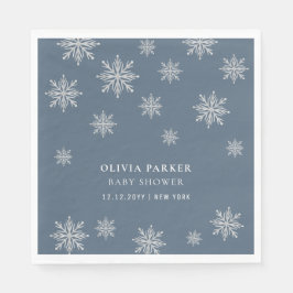 Navy Blue Boho Winter Sneeuwvlok Baby shower Servet