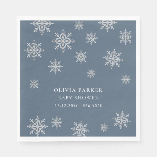 Navy Blue Boho Winter Sneeuwvlok Baby shower Servet (Voorkant)