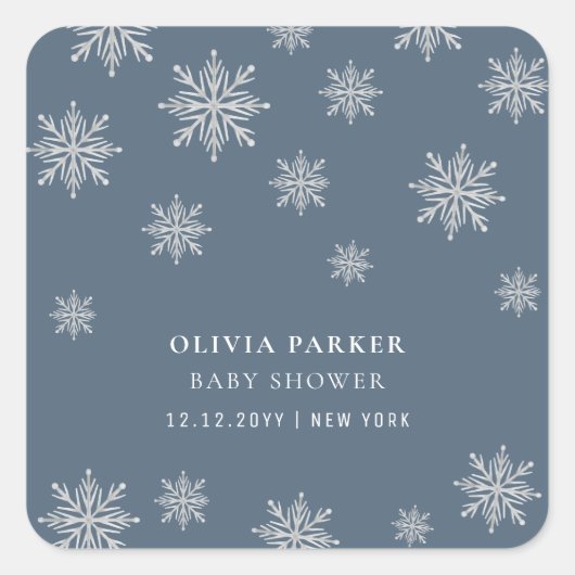 Navy Blue Boho Winter Sneeuwvlok Baby shower Vierkante Sticker (Voorkant)