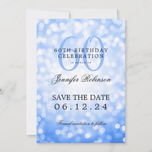 Navy Blue Bokeh 60e verjaardag Save the Date Kaart (Voorkant)