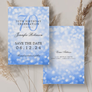 Navy Blue Bokeh 70e verjaardag Save the Date Kaart