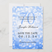 Navy Blue Bokeh 70e verjaardag Save the Date Kaart (Voorkant)