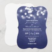 Navy Blue Bokeh Glitter Lights Huwelijksuitnodigin Kaart (Voorkant / Achterkant)