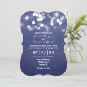 Navy Blue Bokeh Glitter Lights Huwelijksuitnodigin Kaart (Staand voorkant)