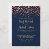 Navy Blue Bokeh Gold Wedding Invitation Kaart (Voorkant)