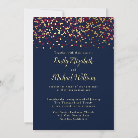 Navy Blue Bokeh Gold Wedding Invitation Kaart (Voorkant)