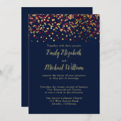 Navy Blue Bokeh Gold Wedding Invitation Kaart (Voorkant / Achterkant)