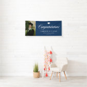 Navy Blue Bold Calligraphy Foto Afstuderen Spandoek (Insitu)