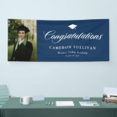 Navy Blue Bold Calligraphy Foto Afstuderen Spandoek (Beurs)