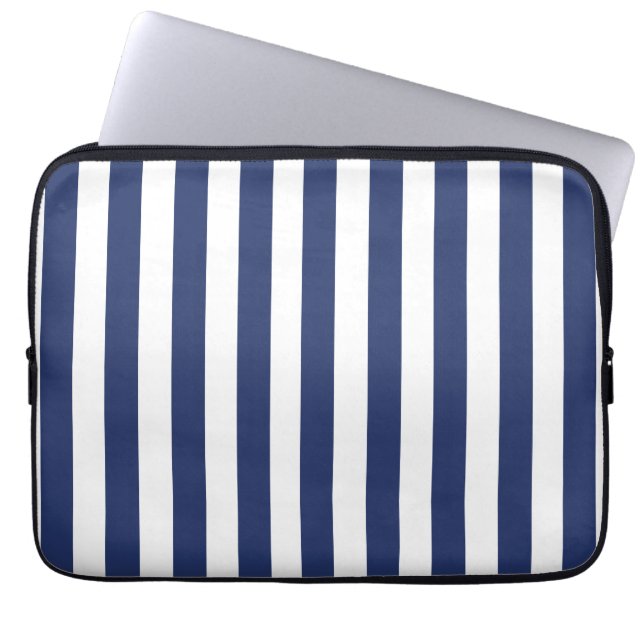 NAVY BLUE BOLD FUN STRIPES PATTERN LAPTOP SLEEVE (Voorkant)