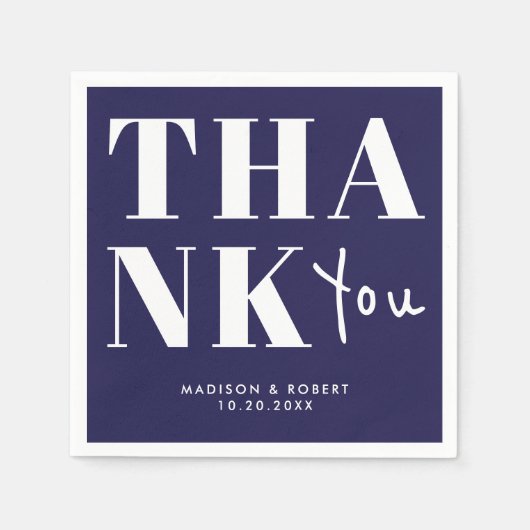 Navy Blue Bold Minimalist Dank u bruiloft Servet (Voorkant)