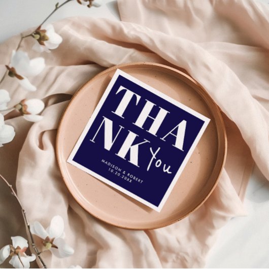 Navy Blue Bold Minimalist Dank u bruiloft Servet