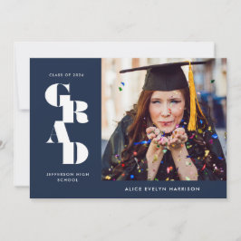 Navy Blue Bold Serif Single Photo Afstuderen Aankondiging