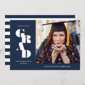 Navy Blue Bold Serif Single Photo Afstuderen Aankondiging (Voorkant / Achterkant)