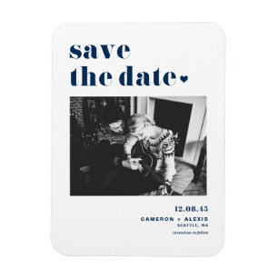 Navy Blue Bold Typografie Foto Save the Date Magneet
