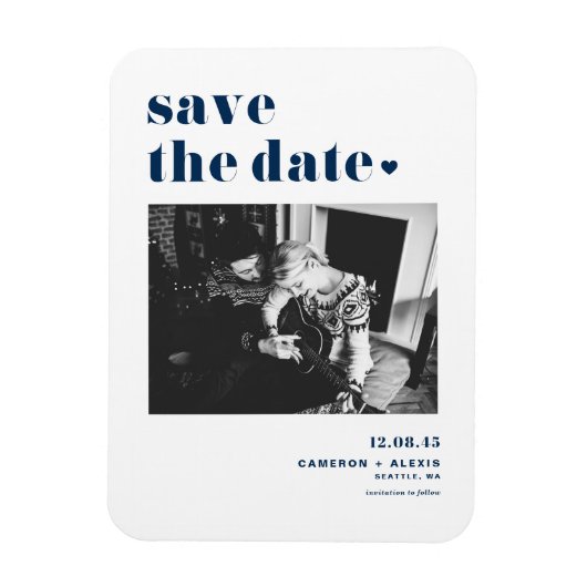 Navy Blue Bold Typografie Foto Save the Date Magneet (Verticaal)