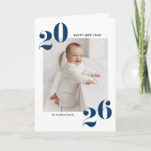 Navy Blue Bold Typography 2025 Nieuwjaarsfoto Feestdagen Kaart (Voorkant)