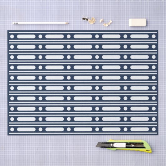 Navy Blue Bone Inlay Border Dots Decoupage Paper Tissuepapier (Craft)