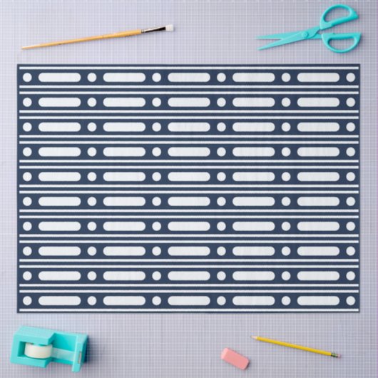 Navy Blue Bone Inlay Border Dots Decoupage Paper Tissuepapier (Craft)