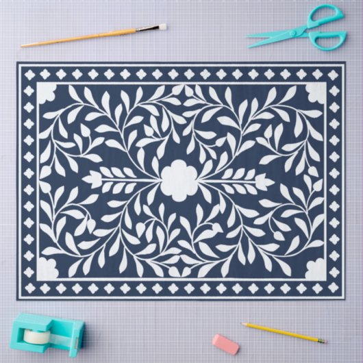 Navy Blue Bone Inlay Decoupage Paper Tissuepapier (Craft)