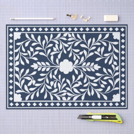 Navy Blue Bone Inlay Decoupage Paper Tissuepapier (Craft)