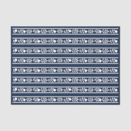 Navy Blue Bone Inlay Floral Border Decoupage Paper Tissuepapier