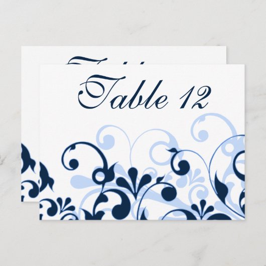 Navy Blue, Bord Blue, & Witte Trouwtafel Kaarten (Voorkant / Achterkant)