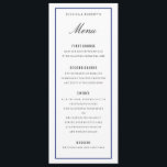 Navy Blue Border Elegante Wedding Menu Kaart<br><div class="desc">Elegant huwelijksmenu,  platte kaart met bewerkbare titel en tekst. De marineblauwe rand is bewerkbaar in kleur en dikte van een computer.</div>