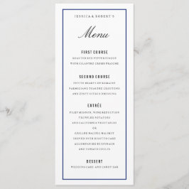 Navy Blue Border Elegante Wedding Menu Kaart