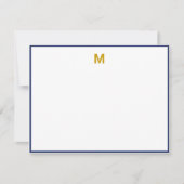 Navy Blue Border Gold Minimalist Monogram Notitiekaartje (Voorkant)